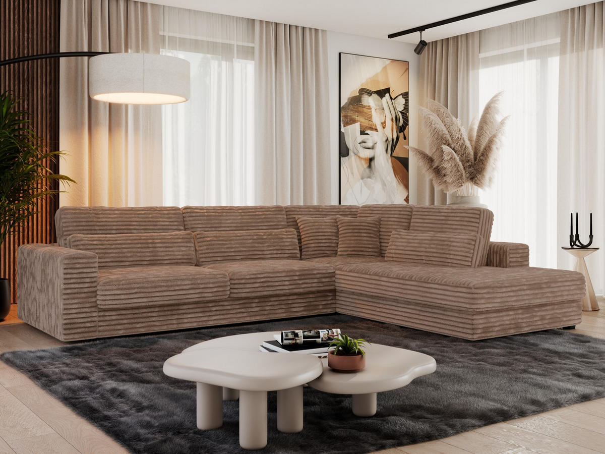 ECKSOFA Savona Braun breiter Cord - rechts - Schwarz/Braun, Kunststoff/Textil (249/316cm) - MKS