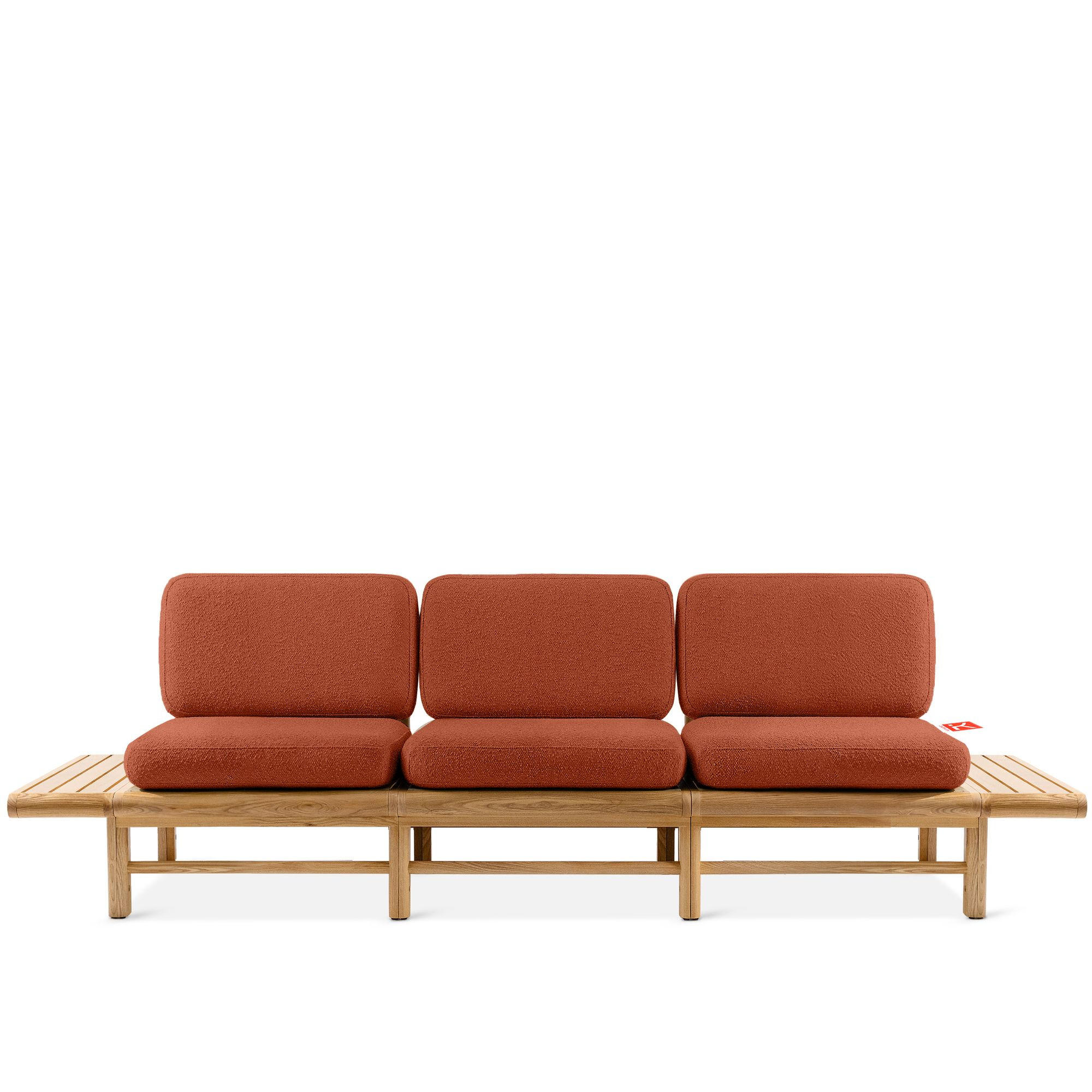 GARTENSOFA ATREDA 3-Sitzer, mit beideseitig Ablagen - Orange, Holz/Textil (260/74/80cm) - KONSIMO®