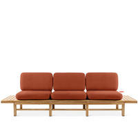 GARTENSOFA ATREDA 3-Sitzer, mit beideseitig Ablagen - Orange, Holz/Textil (260/74/80cm) - KONSIMO®