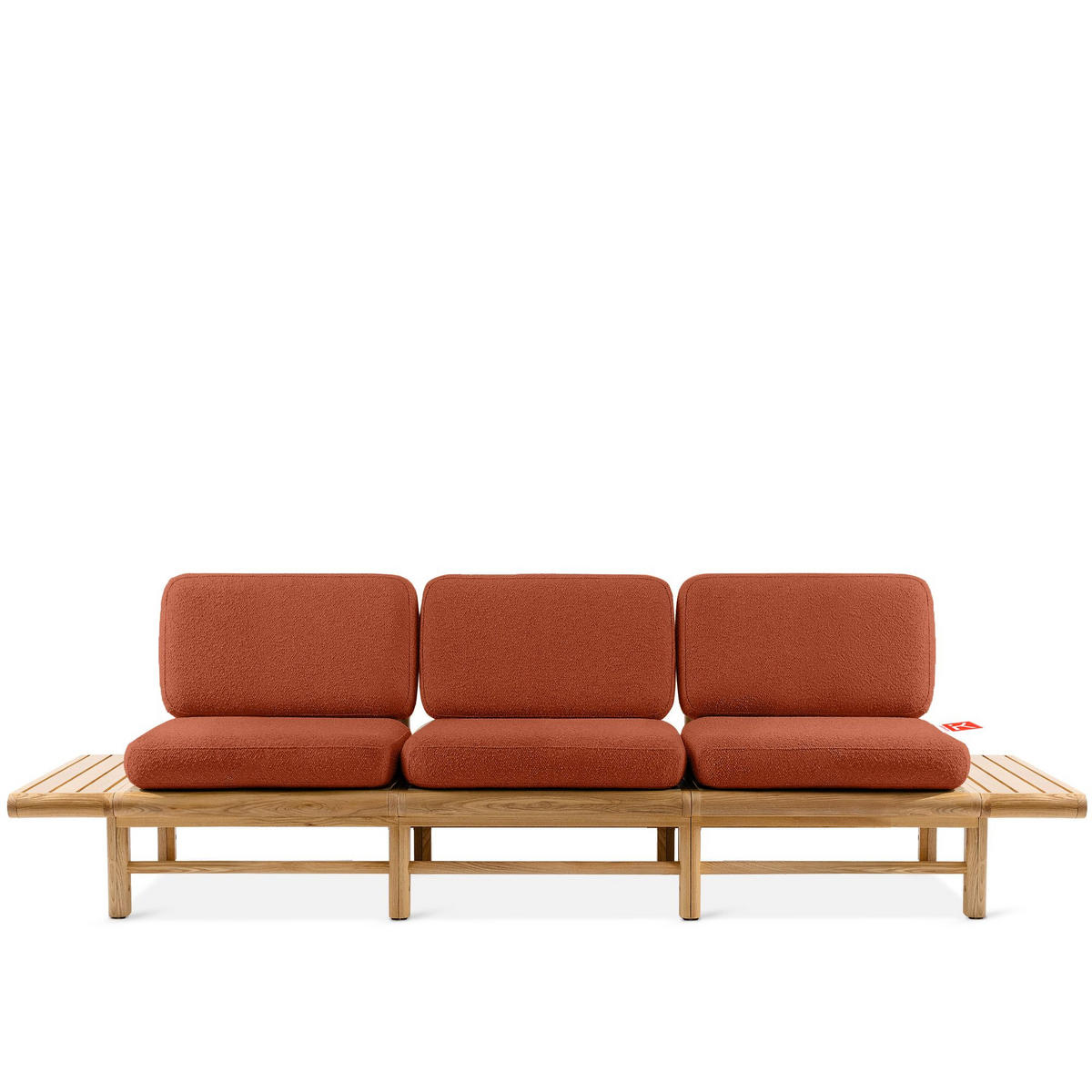 GARTENSOFA ATREDA 3-Sitzer, mit beideseitig Ablagen - Orange, Holz/Textil (260/74/80cm) - KONSIMO®