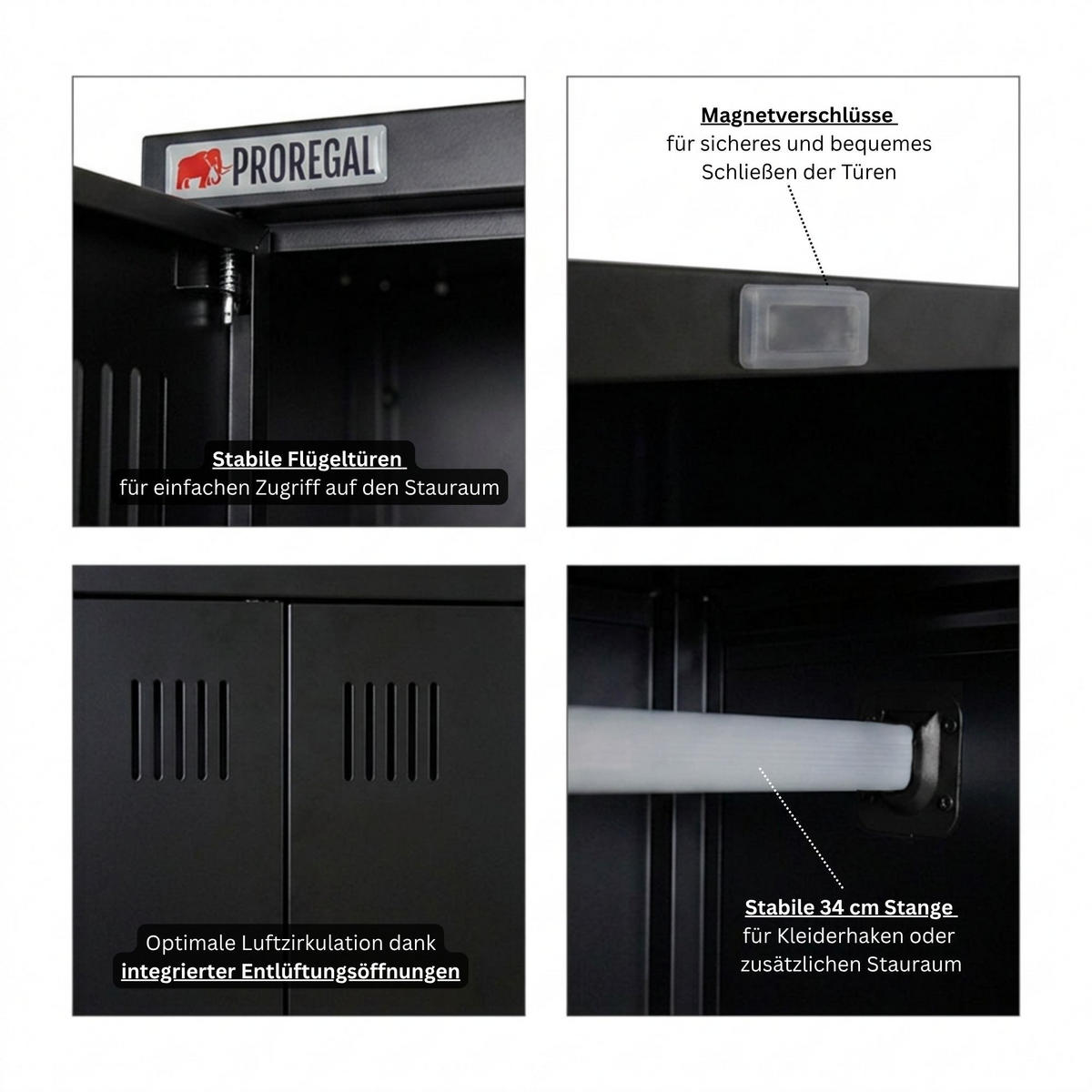 PUTZMITTELSCHRANK Rhino Metall 170x70x30cm Schwarz - Schwarz/Weiß, Metall (70/170/30cm) - PROREGAL