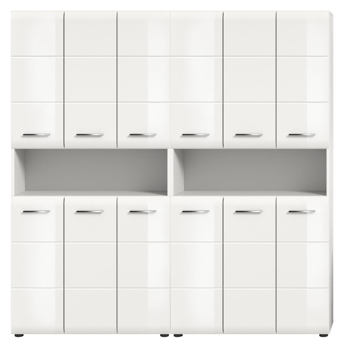 HOCHSCHRANK weiß Hochglanz 180 cm, Badezimmer Schrank mit viel Stauraum - Weiß Hochglanz/Silberfarben, Holzwerkstoff/Kunststoff (180/185/30cm) - Inn.Furn