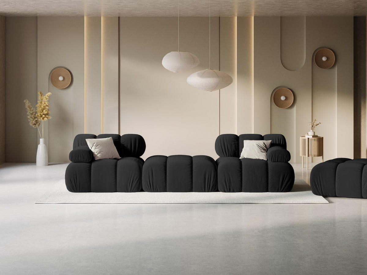 MODULARES-SOFA Bellis aus Samt schwarz 3 Sitzplätze - Schwarz, Textil (188/63/188cm) - Micadoni