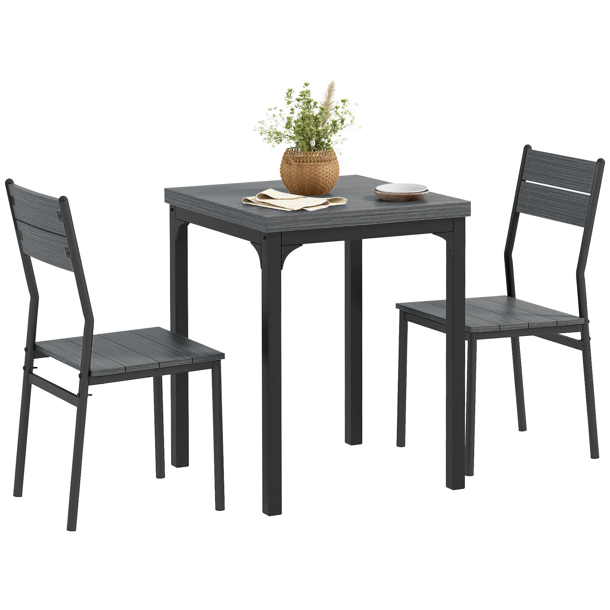 ESSGRUPPE 3-teilige DE-10303 1 Tisch + 2 Stühle Grau - Grau, Metall (60/76/60cm) - ComfortXL