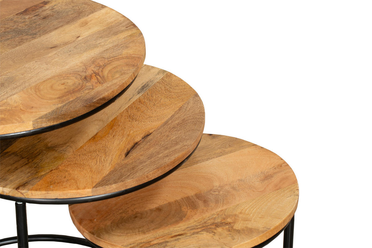 BEISTELLTISCH Adam 3er Set Mangoholz Braun 55,5x50x50cm - Braun, Holz (50/50/55.5cm) - DELUKE
