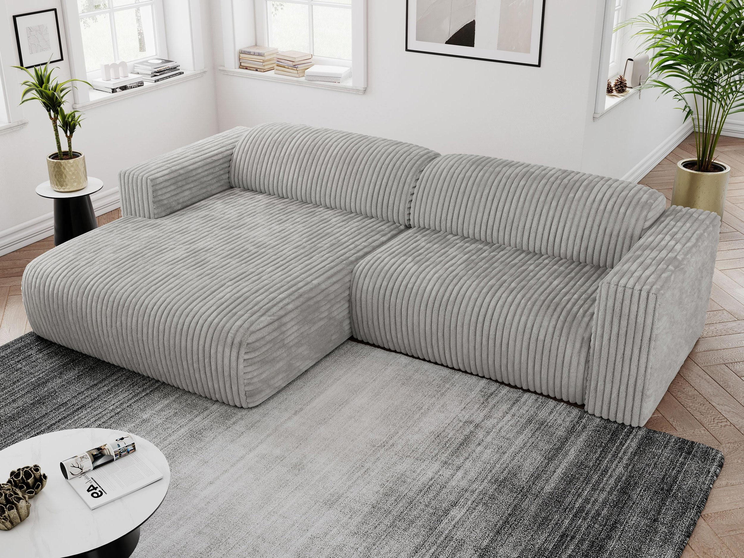 ECKSOFA PASADENA Hellgrau Cord - Links Seite - Hellgrau/Schwarz, Kunststoff/Textil (288/180cm) - MKS