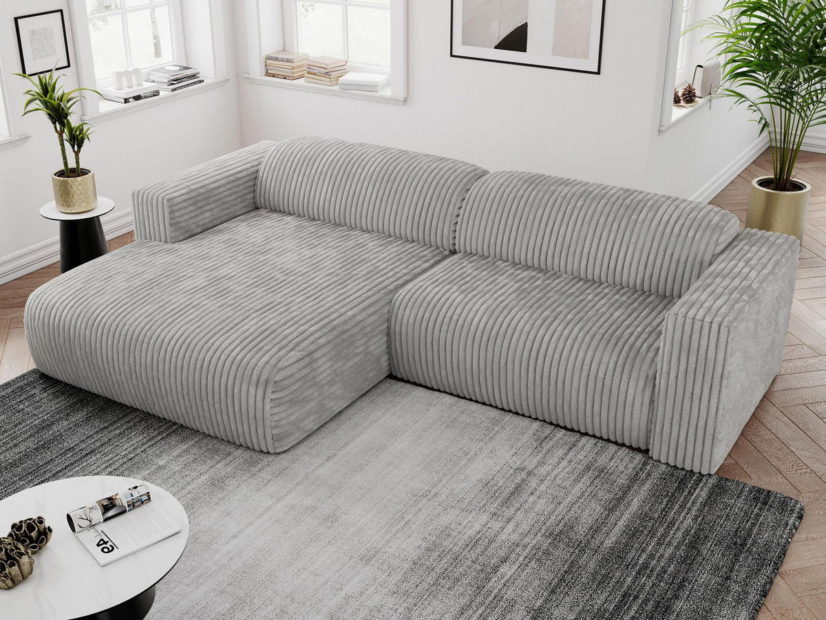 ECKSOFA PASADENA Hellgrau Cord - Links Seite - Hellgrau/Schwarz, Kunststoff/Textil (288/180cm) - MKS