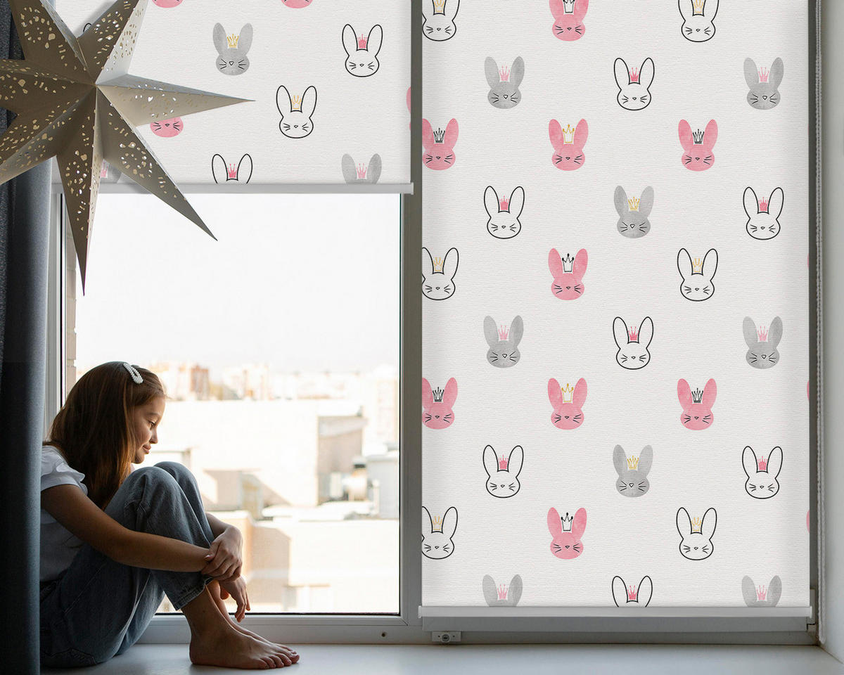 VNÚTORNÁ roleta - okenná roleta - roleta - 100x180 cm - Farebné králiky v korunách - pink, plast (100/180/0.5cm) - TULUP
