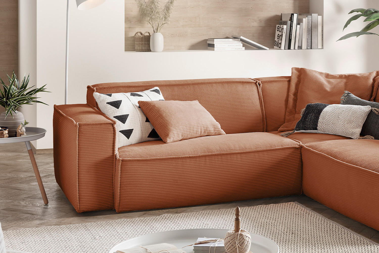 ECKSOFA SAMU Braun Cord - Dunkelbraun/Schwarz, Textil (254/224cm) - KAWOLA