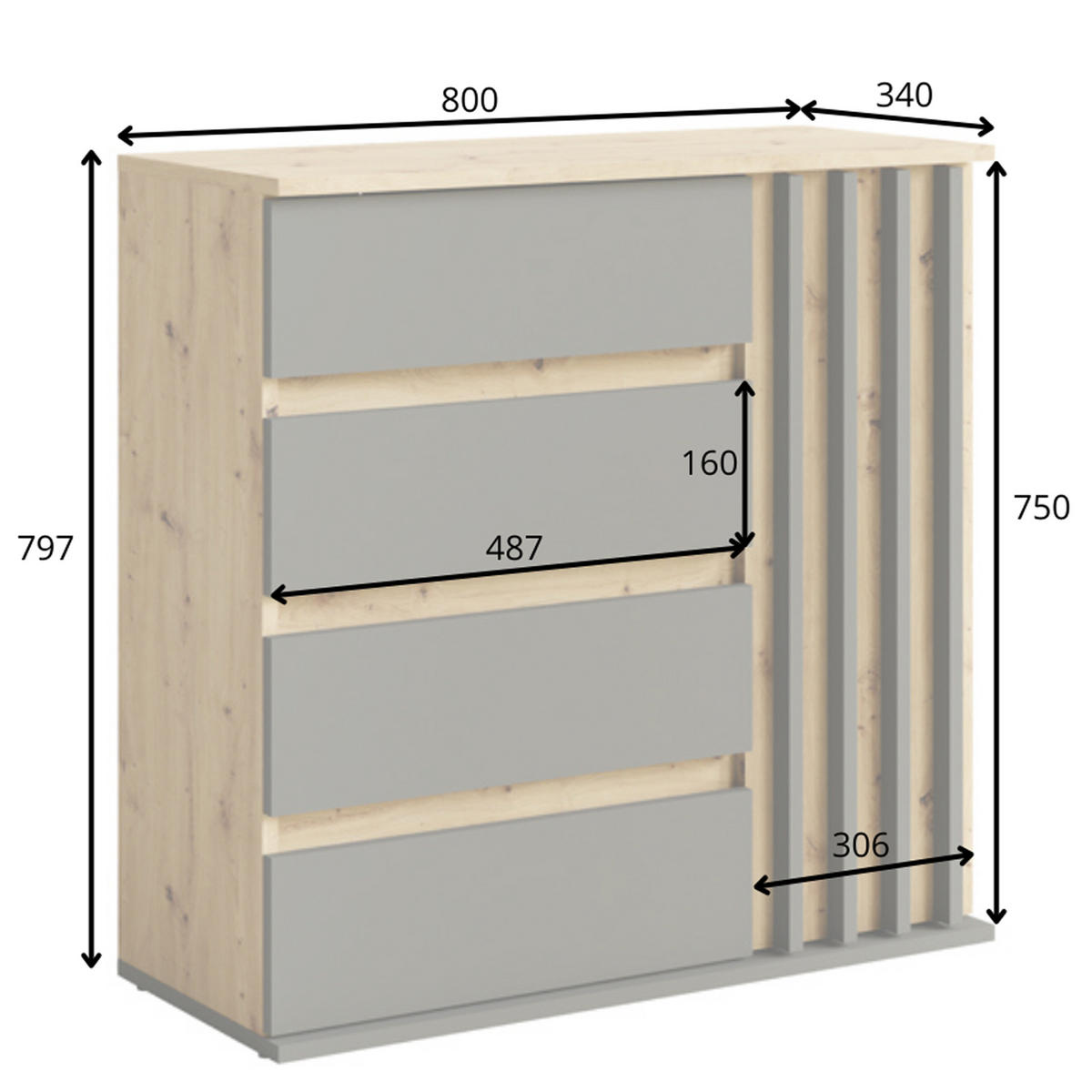 KOMMODE CORRIDI Kombikommode mit Schubladen - Eiche Artisan, Holzwerkstoff (80/80/34cm) - KONSIMO®