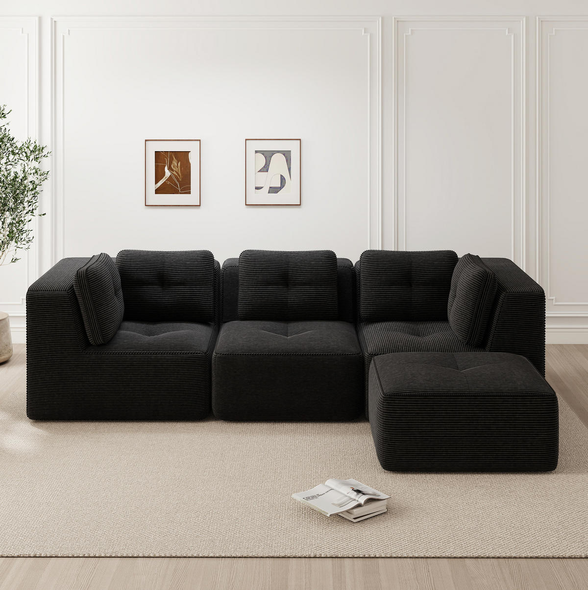 ECKSOFA modular Cord Black - Schwarz, Kunststoff (177/297cm) - Meubliv