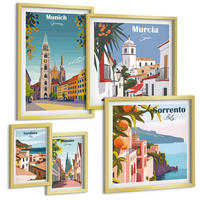 BILDER SET 5er Set - 50x50 cm & 20x30 cm & 40x60 cm Goldrahmen - Retro-Stadtillustrationen - Goldfarben, Kunststoff (40/60cm) - TULUP
