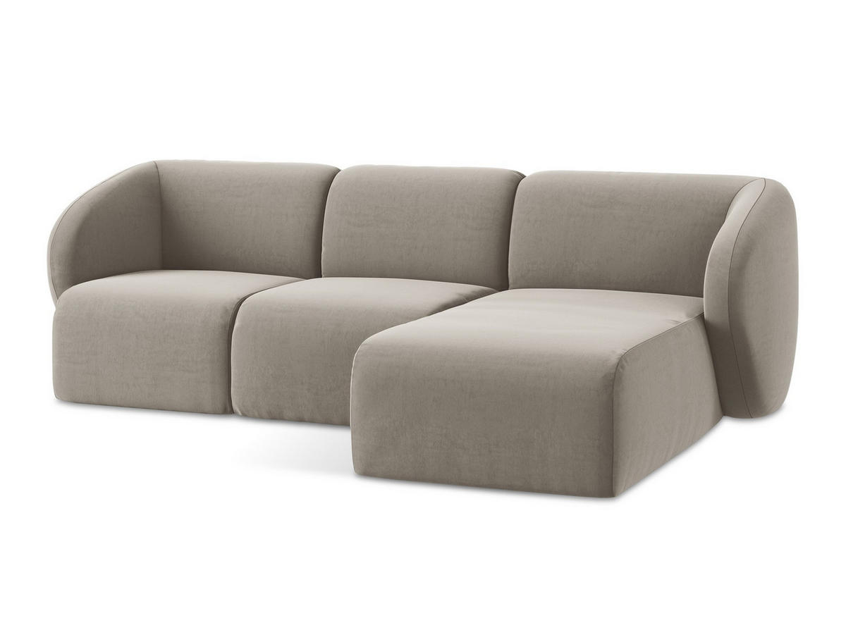 ECKSOFA Rechts Samt Stoff Grau - Taupe/Schwarz, Holzwerkstoff/Kunststoff (248/166cm) - Makamii