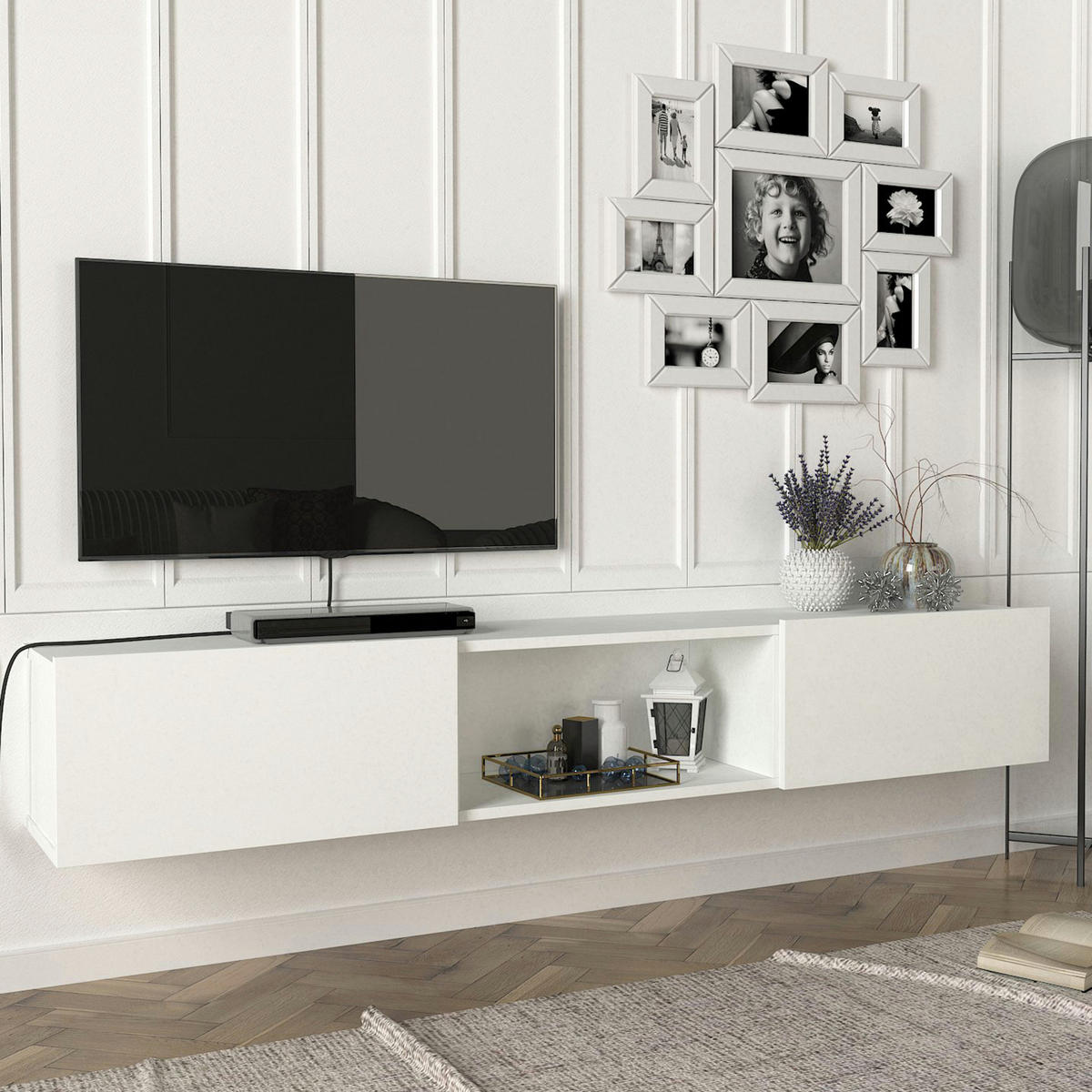 TV-ELEMENT Paltamo - Weiß, Holzwerkstoff (180/29.5/31cm) - [en.casa]