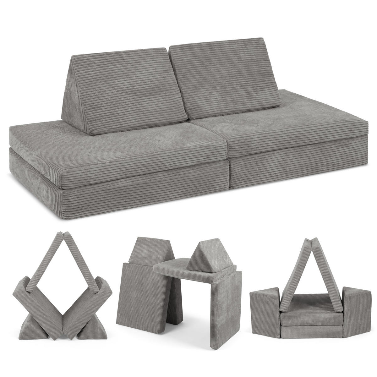 KINDERSOFA Spielparadies - Grau, Textil (66/52/150cm) - Linodino
