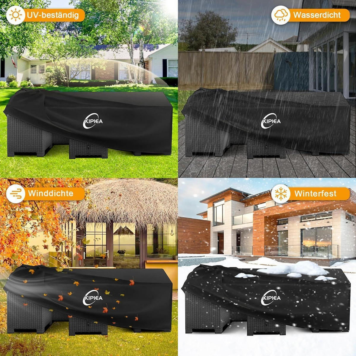 GARTENMÖBEL Abdeckung Wasserdicht 420D Oxford 290 x 198 x 71 cm - Schwarz, Textil (188/71/290cm)