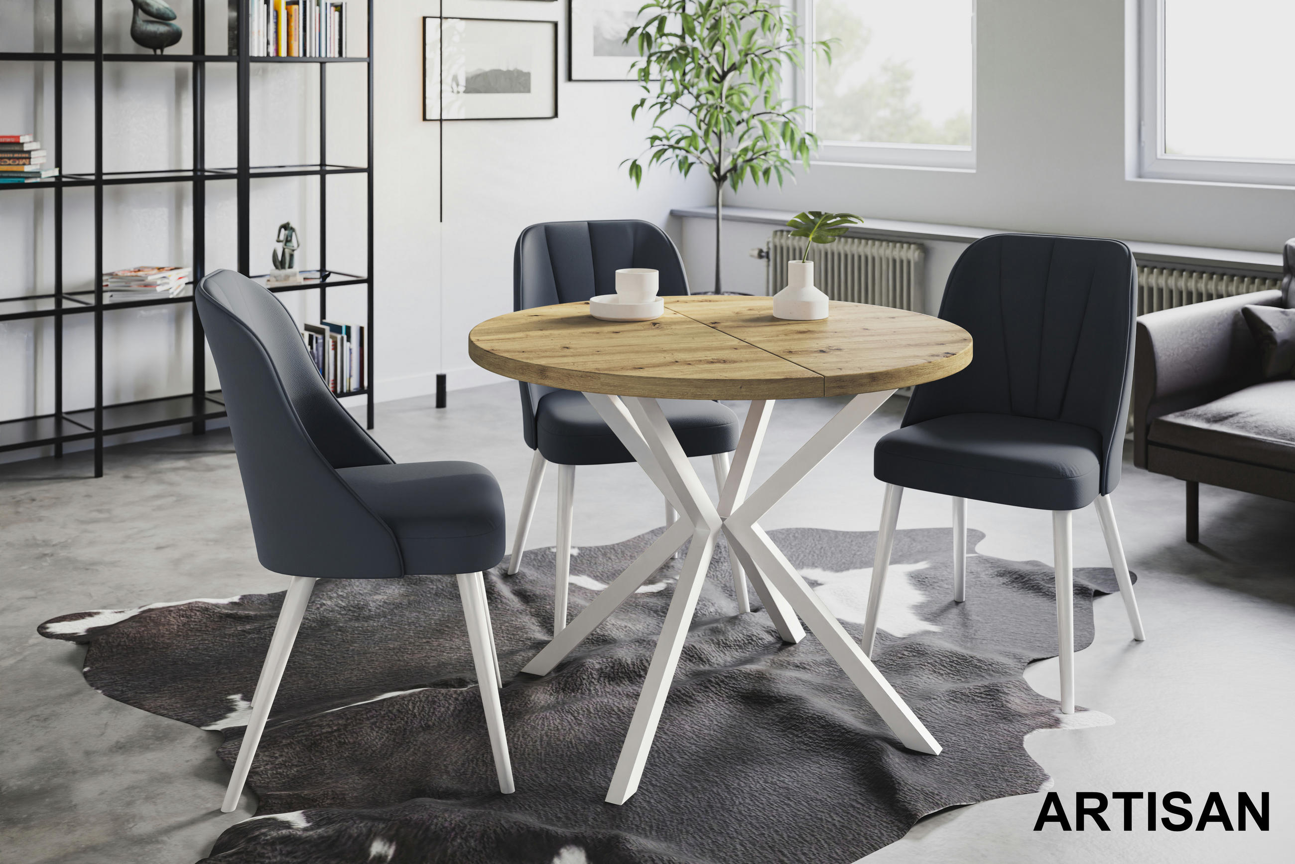 ESSZIMMERTISCH LOFT LITEN, ausziehbarer Tisch 100 cm/180 cm, Farbe: Mattbraun, mit Metallbeinen in Farbe Weiß - Hellbraun/Weiß, Holzwerkstoff (100/100/76cm) - Alpi-Möbel