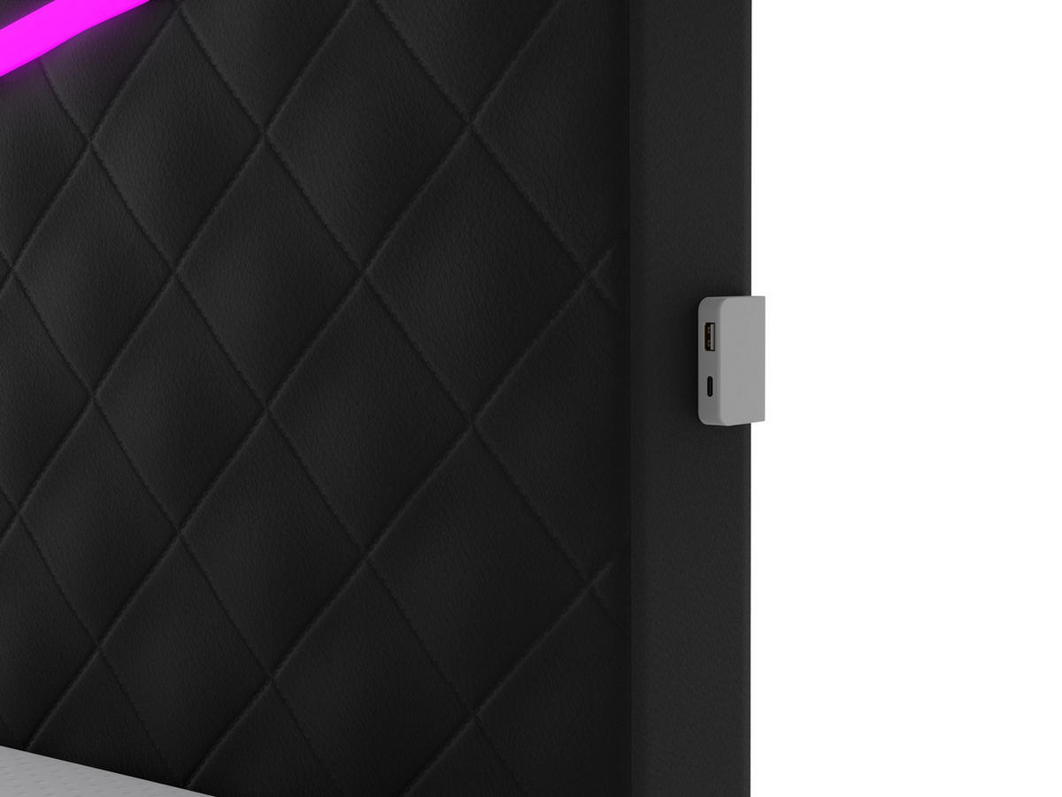 BOXBETT Dacota schwarz 120/200 cm LED Kunstleder - Schwarz, Textil (120/200cm) - wonello