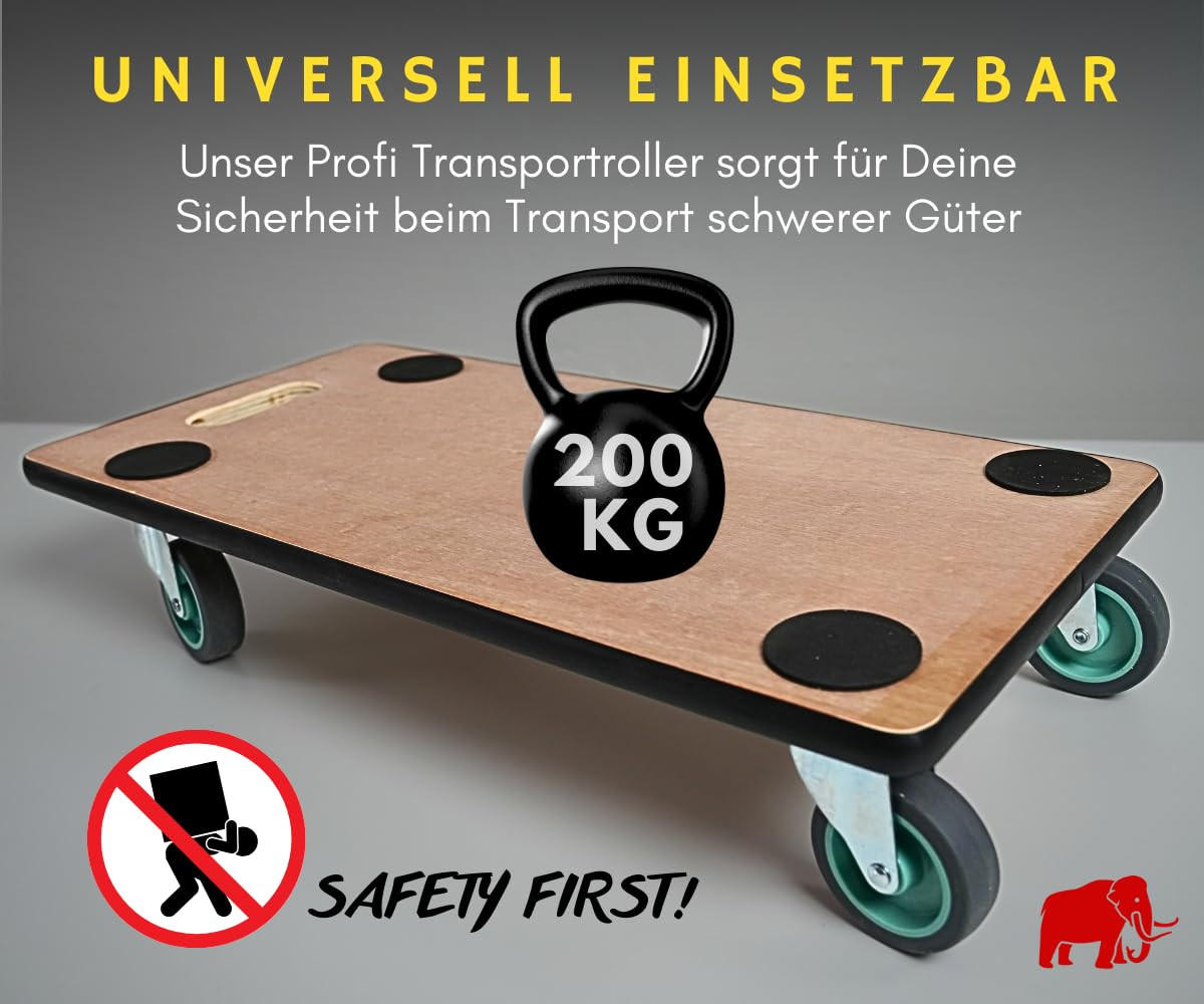 TRANSPORTROLLER mit 4 Rollen 11,5x30x60 cm Traglast 200kg Sperrholzplatte Braun 2 Stück - Braun, Holzwerkstoff (60/30/11.5cm) - PROREGAL