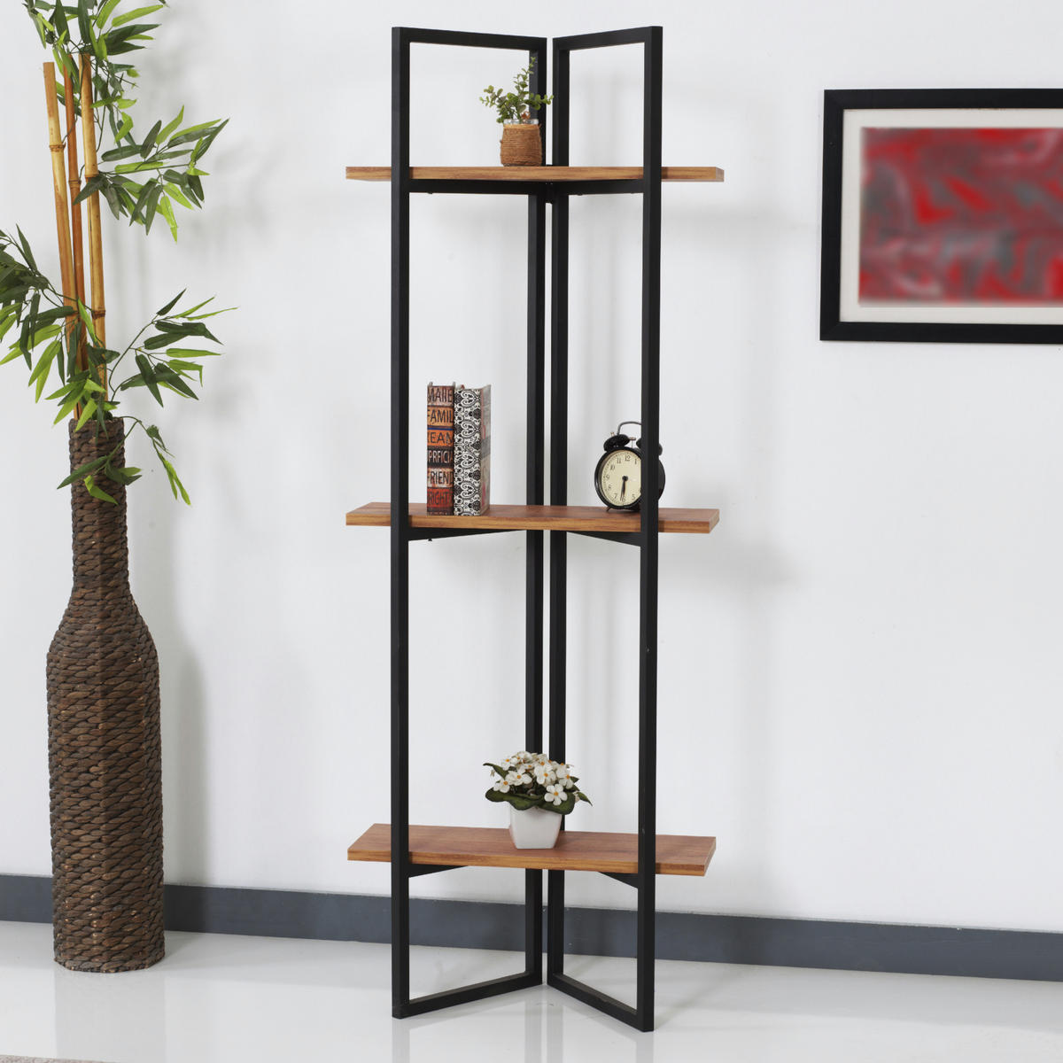 STANDREGAL Bjerringbro - Walnussfarben/Schwarz, Holzwerkstoff/Metall (55/150/24cm) - [en.casa]
