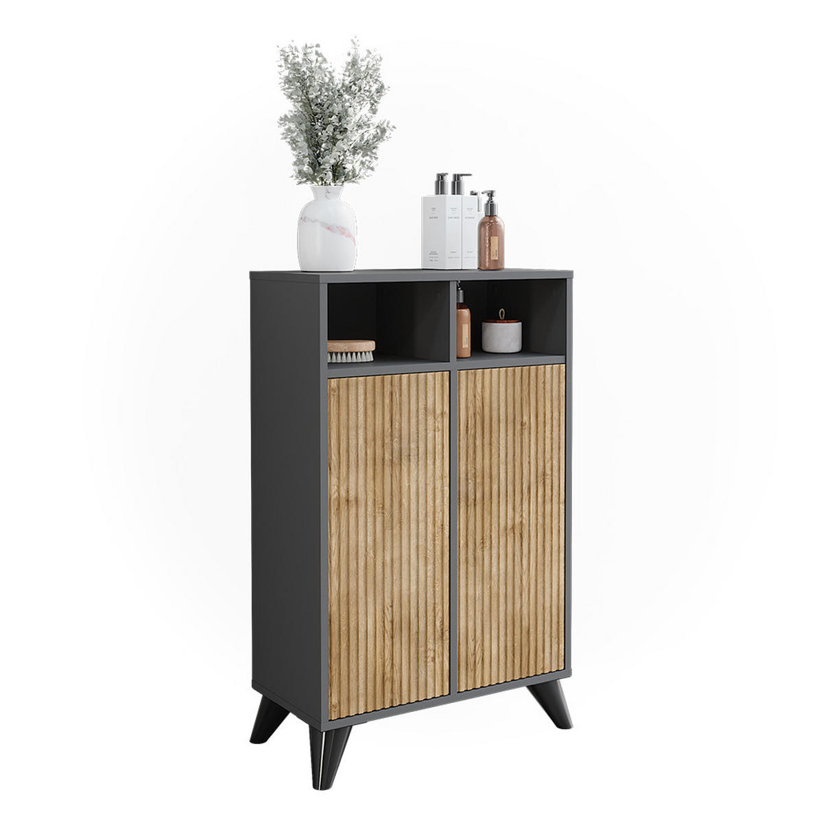 MIDISCHRANK Leano Anthrazit/Bergeiche 60 x 97 cm mit 2 Türen - Anthrazit, Holzwerkstoff (60/97/30cm) - Vicco