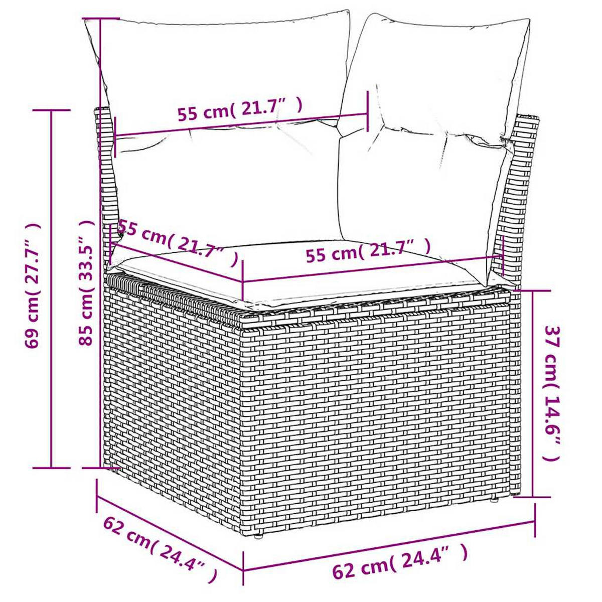 GARTEN-ECKSOFA Mit Kissen Grau Poly Rattan - Grau, Kunststoff (62/69/62cm) - vidaXL