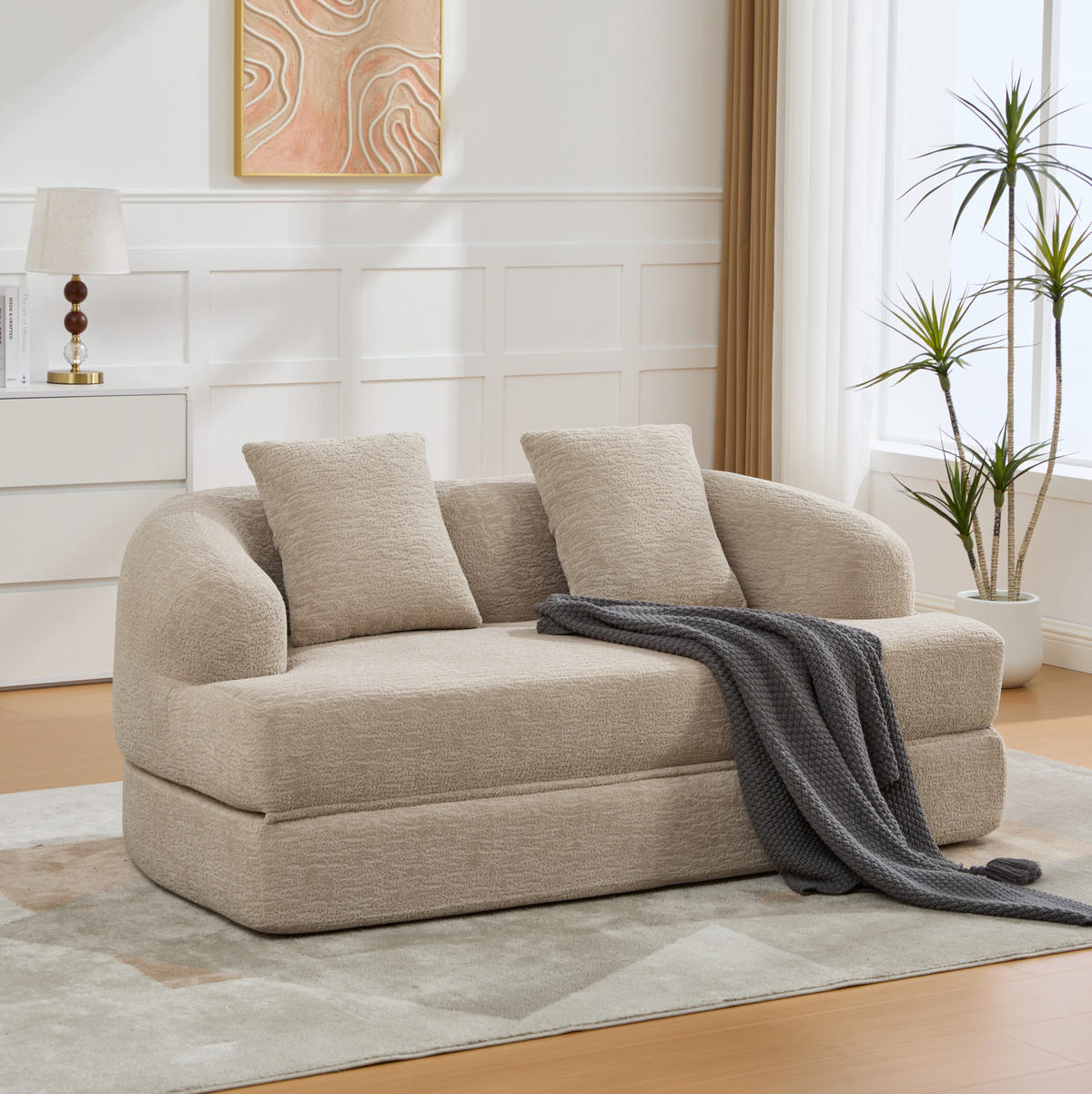 SOFA mit Schlaffunktion 157 x 84 x 65 cm Chenille Khaki - Braun, Kunststoff (84/65/157cm) - Meubliv