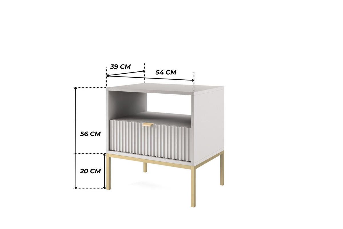 GRAUER Moderner Geriffelter Nachttisch KIOTO SN1SZ (Gold Gestell, Vollauszug) - Goldfarben/Grau, Holz/Holzwerkstoff (54/56/39cm) - Ravio