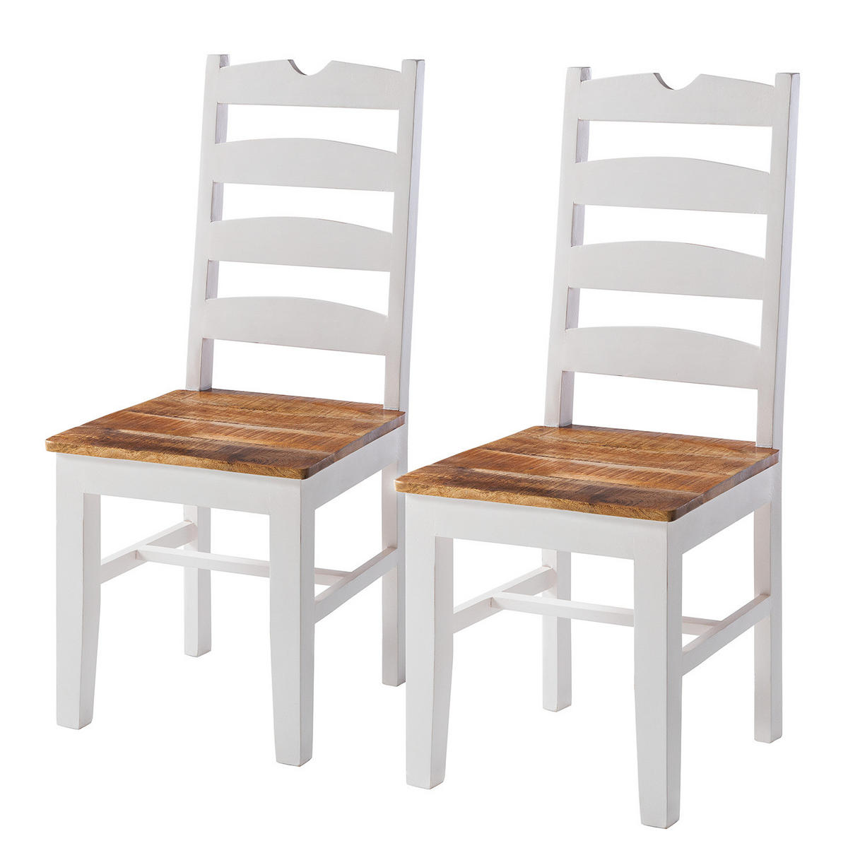ESSZIMMERSTUHL - Mango massiv, 2er-Set - Braun/Weiß, Holz (48/102/54cm) - home24