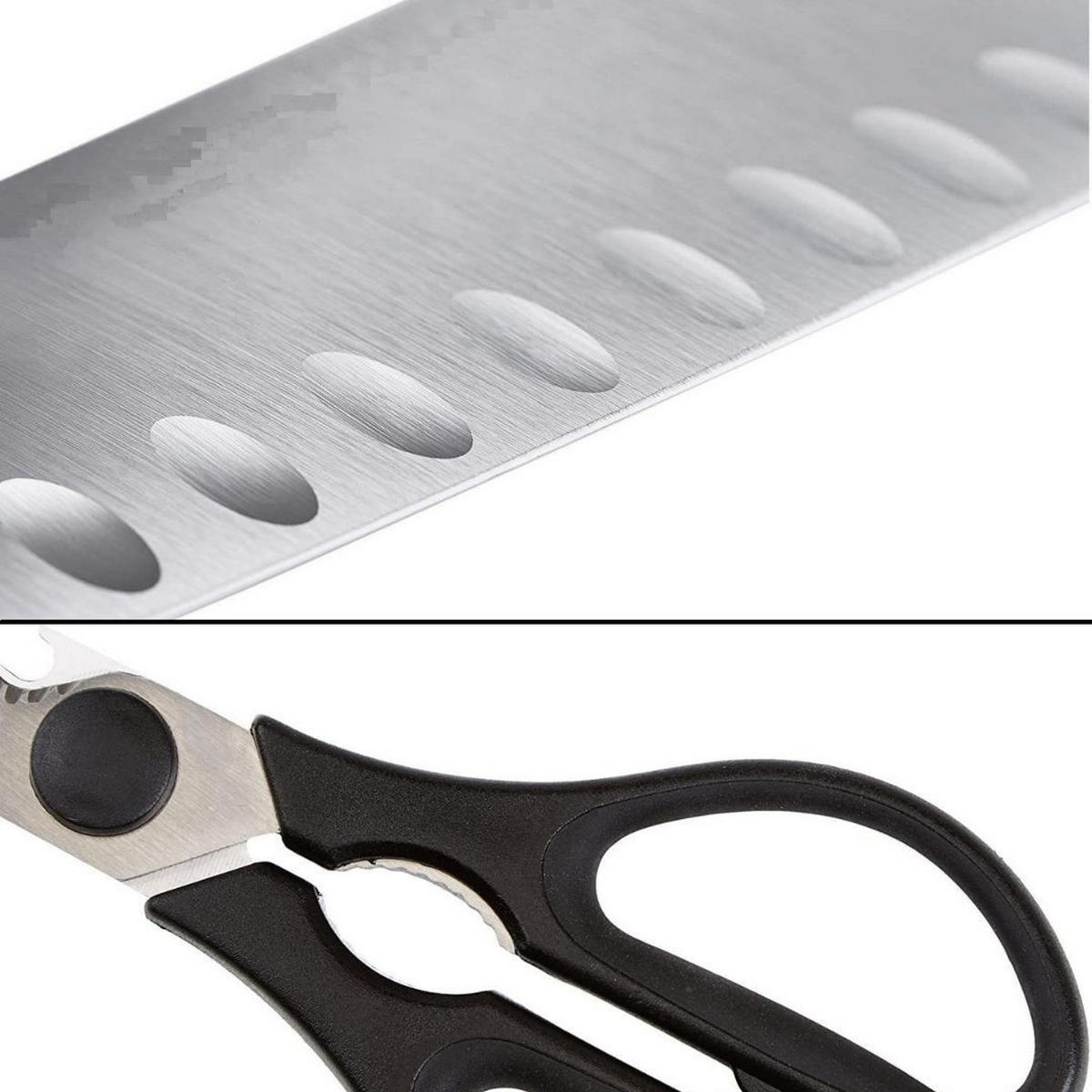 KÜCHENMESSER SET 2-tlg Schwarz, Kochmesser 190 mm, Küchenschere, Edelstahl, Schneidemesser, Küchenzubehör, Profi Messer, Klingenstahl, Kochbedarf - Silberfarben/Schwarz, Kunststoff/Metall - Fissler