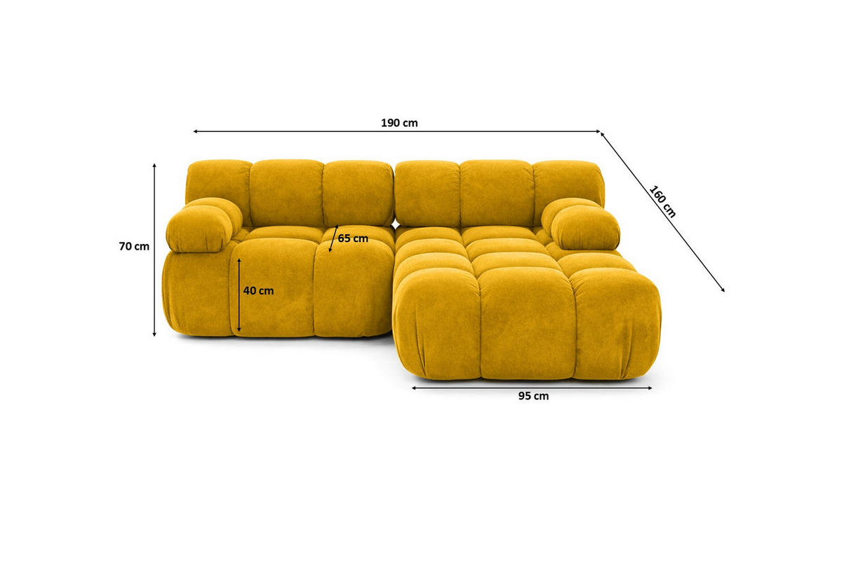 ECKSOFA L-form Mini Modular, Veloursstoff Salvador, Gelb, Rechts, Selia - Gelb, Holz (190/160cm) - Kaiser Möbel