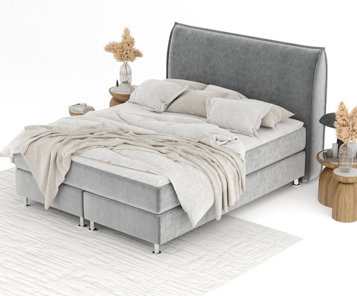 BOXSPRINGBETT Chermin Grau 160/200 cm mit Latex-Topper - Silberfarben/Grau, Holz/Holzwerkstoff (160/200cm) - Maison de Reve