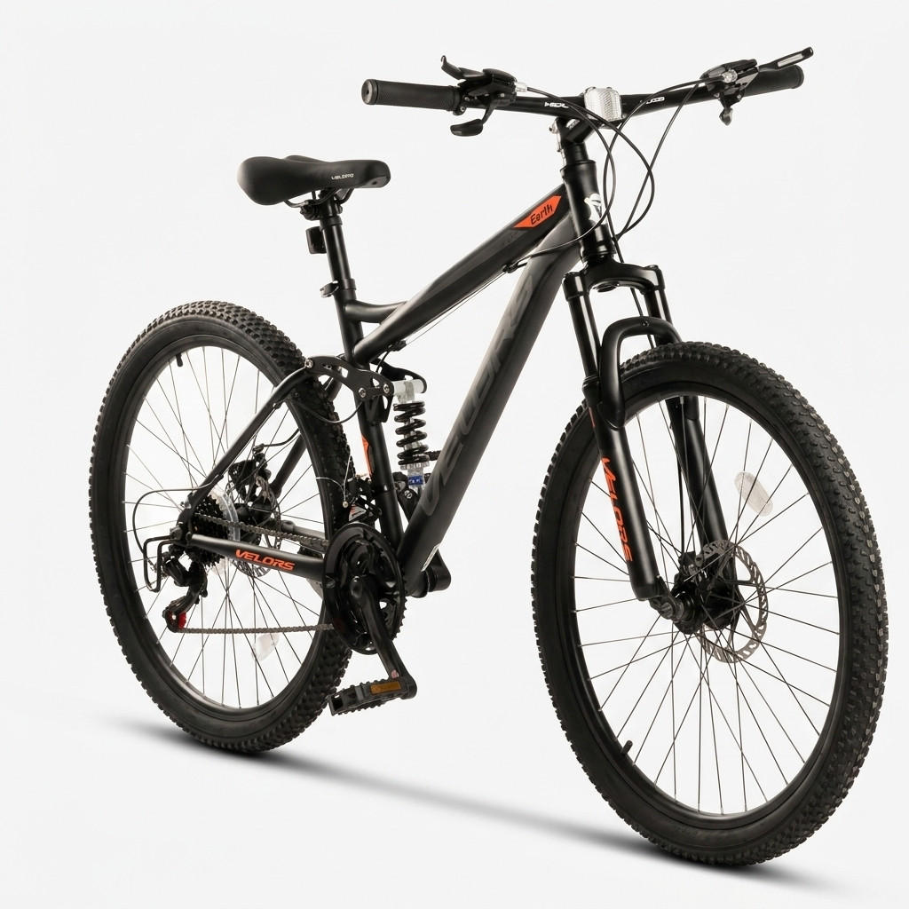 MOUNTAINBIKE 26 Zoll Schwarz + Orange, 21-Gang-Schaltung, Doppel-Scheibenbremsen, Carbonstahl - Orange, Metall (20cm) - Oxeza