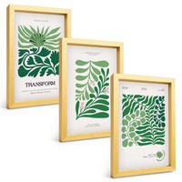 BILDER SET 3er Set - 20x30 cm Goldrahmen - Formen grüner Blätter - Goldfarben, Kunststoff (20/30cm) - TULUP