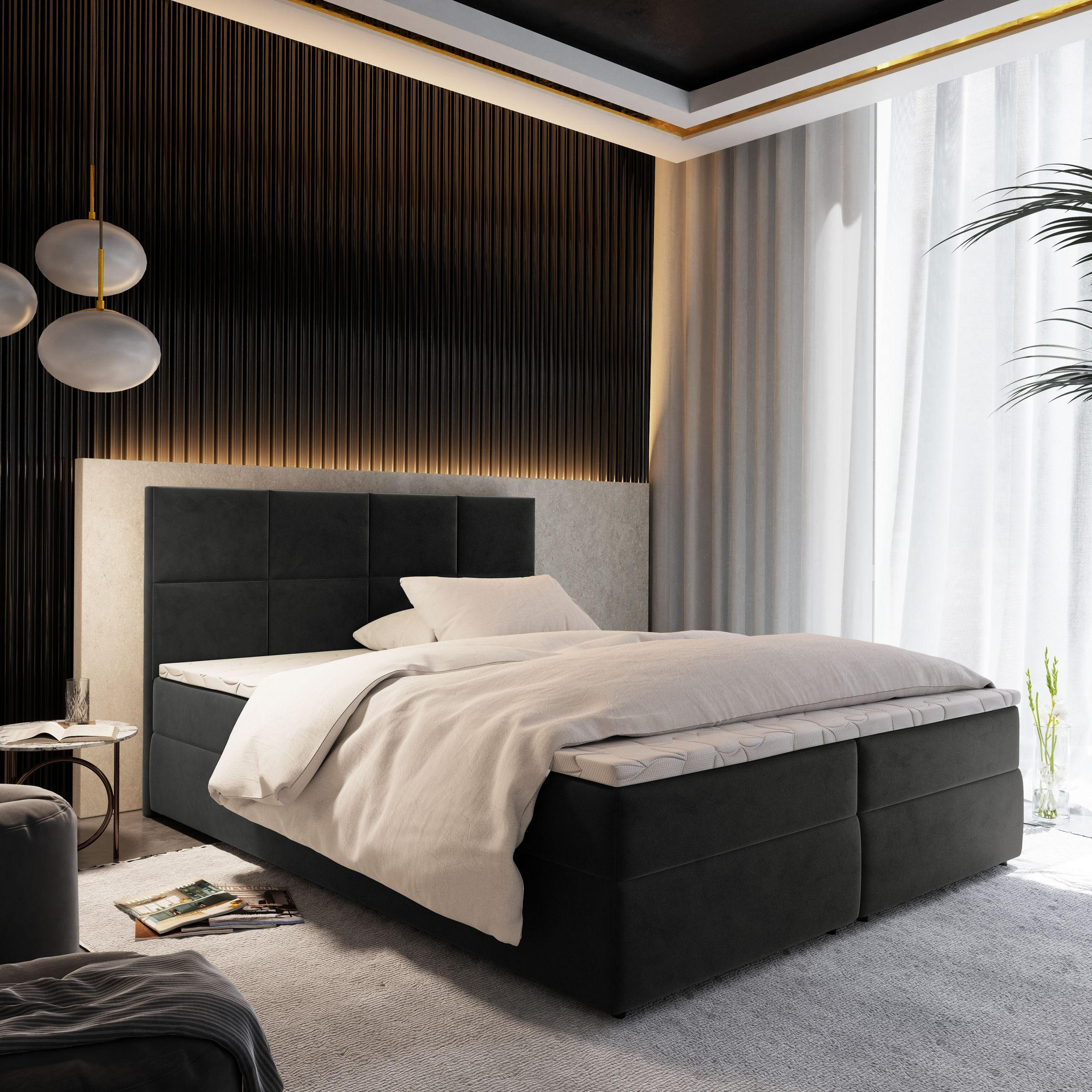BOXBETT LENA 140x200 cm mit Matratze und Topper - Graphitfarben - Graphitfarben, Holz (140/200cm) - MASSENO
