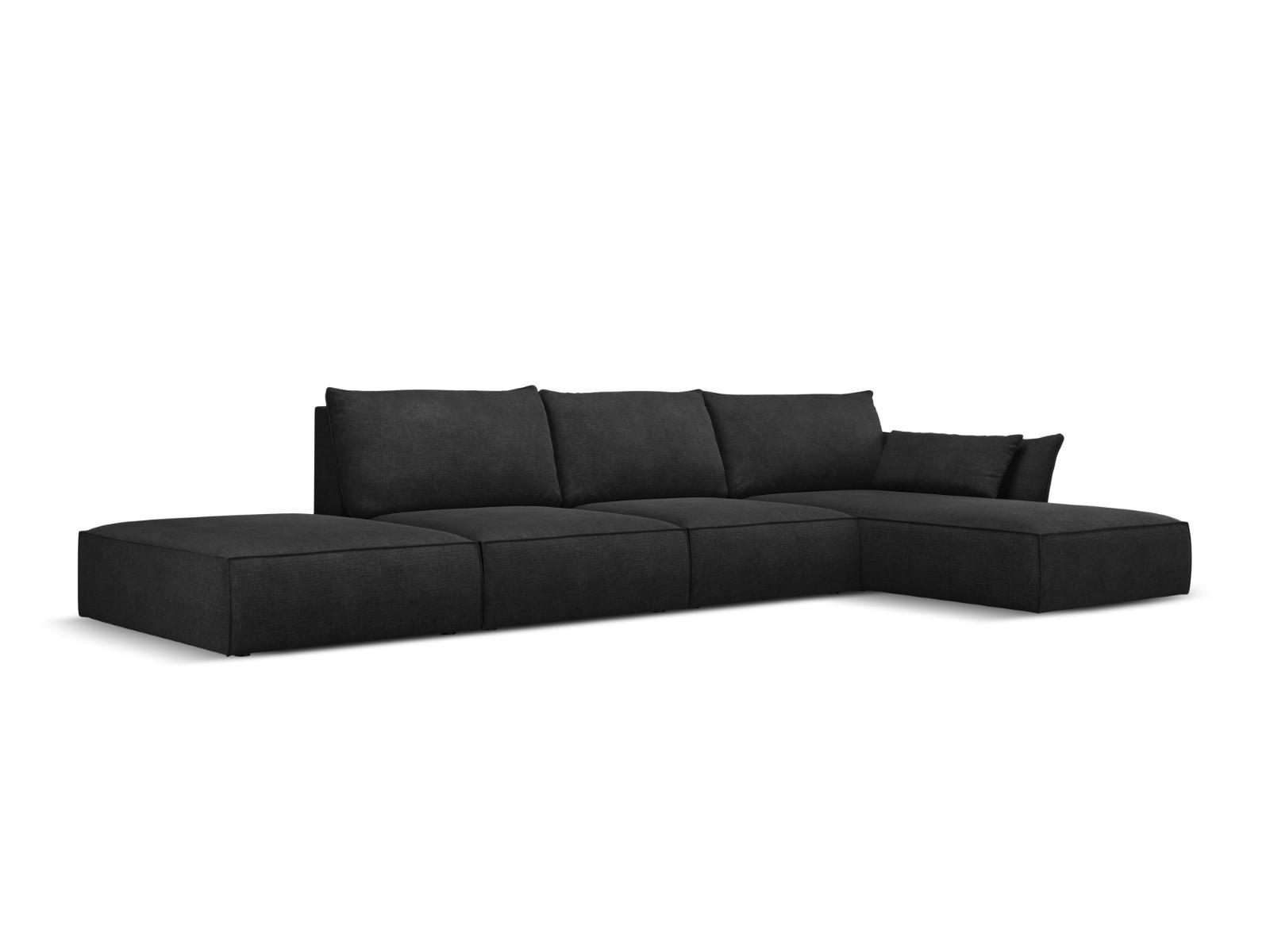 ECKSOFA rechts Kaelle aus Chenille-Stoff schwarz 5 Sitzplätze - Schwarz, Textil (171/364cm) - Micadoni