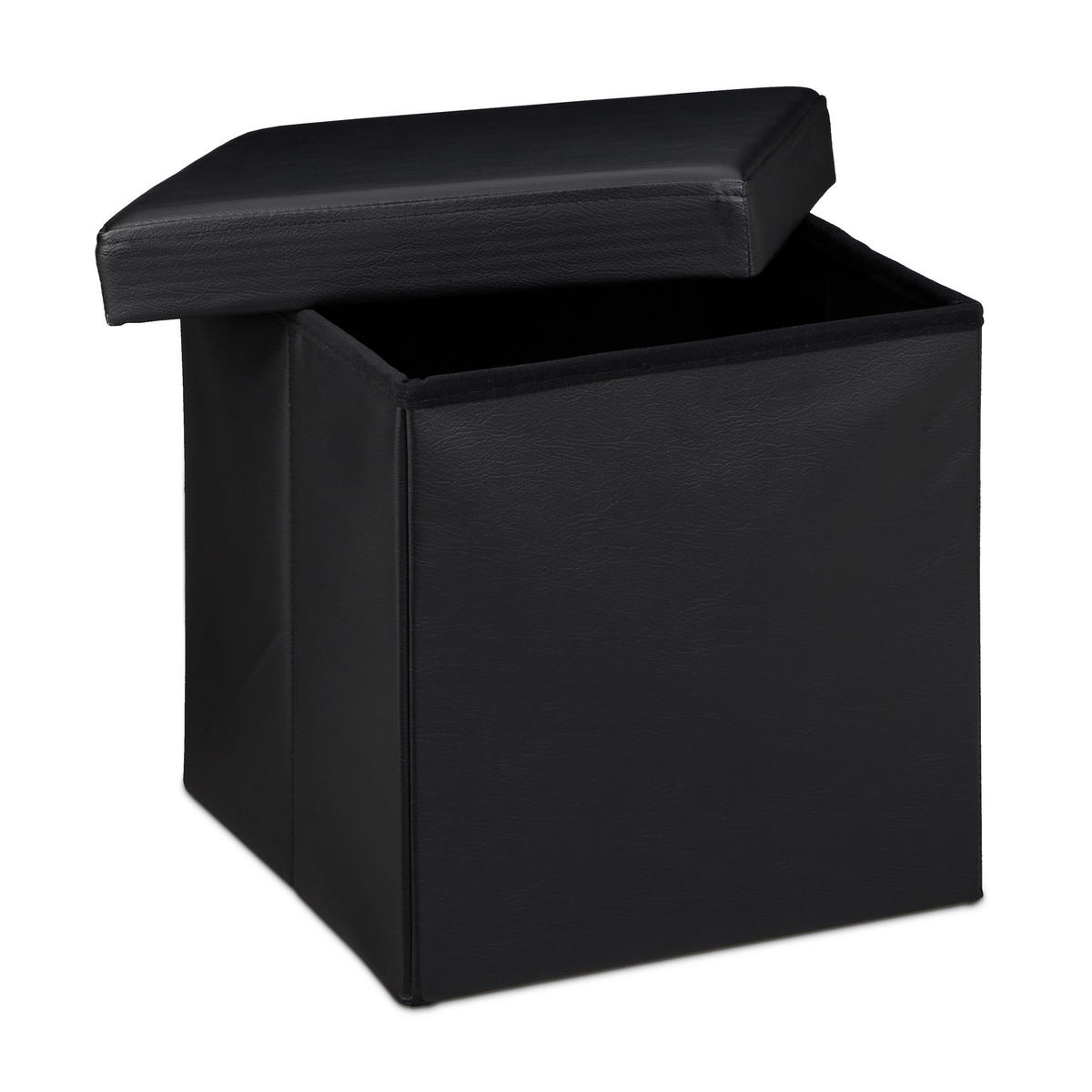 FALTBARER Sitzhocker - Schwarz, Holzwerkstoff/Kunststoff (38/38/38cm) - Relaxdays