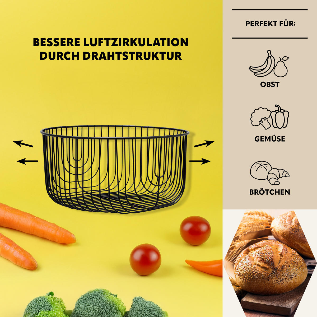 OBSTKORB, schwarz, Metall - Schwarz, Metall (12.5cm) - bremermann
