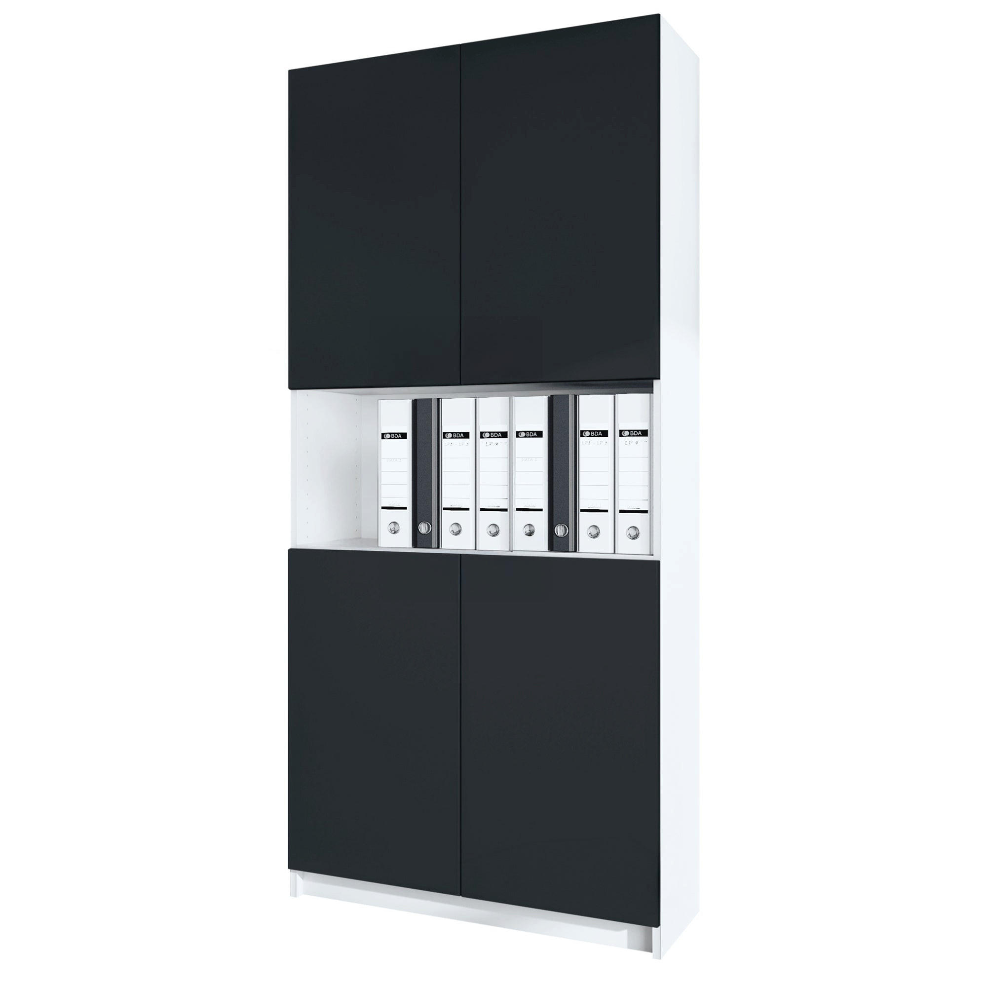 AKTENSCHRANK Elona M2, Büroschrank mit Soft-Close & Push-to-Open, Weiß/Schwarz matt (82 x 184 x 37 cm) - Schwarz, Holzwerkstoff (82/184/37cm) - InnoFurn