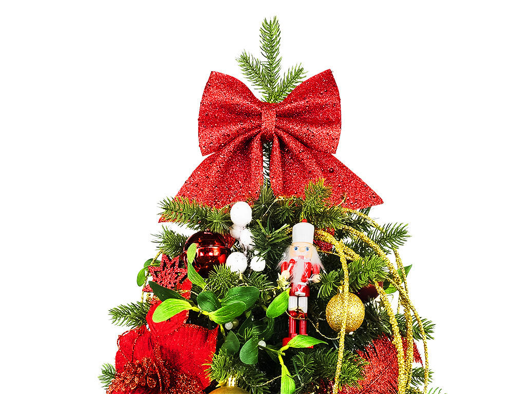WEIHNACHTSBAUM künstlicher 60 cm mit LED-Beleuchtung, ROTERNUSSKNACKER II, mit 33 Weihnachtsbaumschmuck, Pflanztopf mit Jutesack - Rot/Goldfarben, Kunststoff/Stein (40/60cm) - LAALU