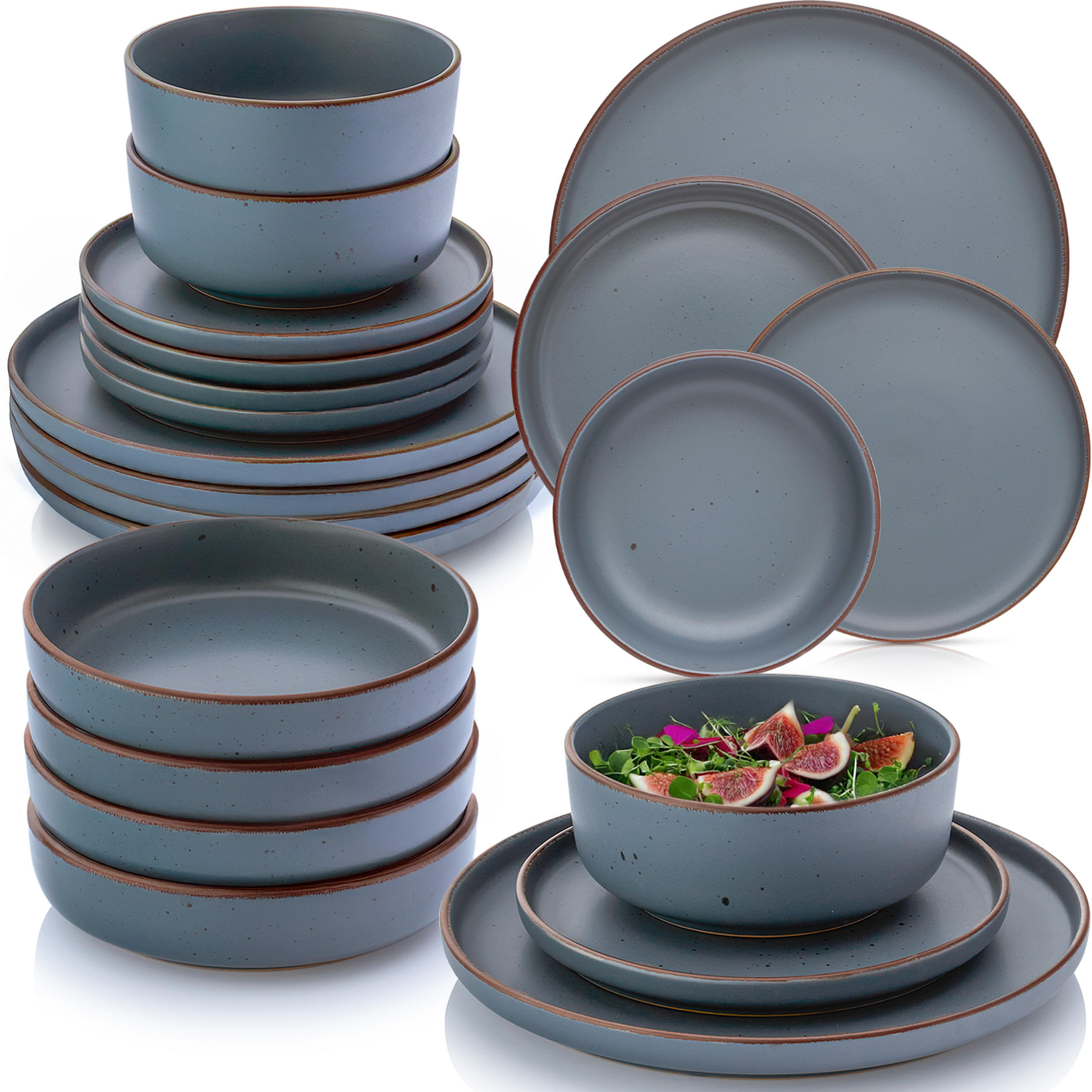 GESCHIRRSET BOMBAY GRAPHIT - 24 teilig aus Steingut - Blau, Stein (27/6.5/27cm) - Sänger