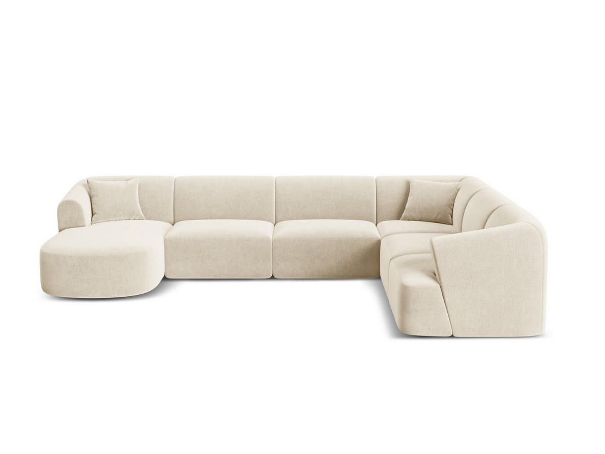 MODULARES-PANORAMASOFA rechts Campi aus Samt leichtes beige 7 Sitzplätze - Creme, Textil (255/70/330cm) - Cosmopolitan Design