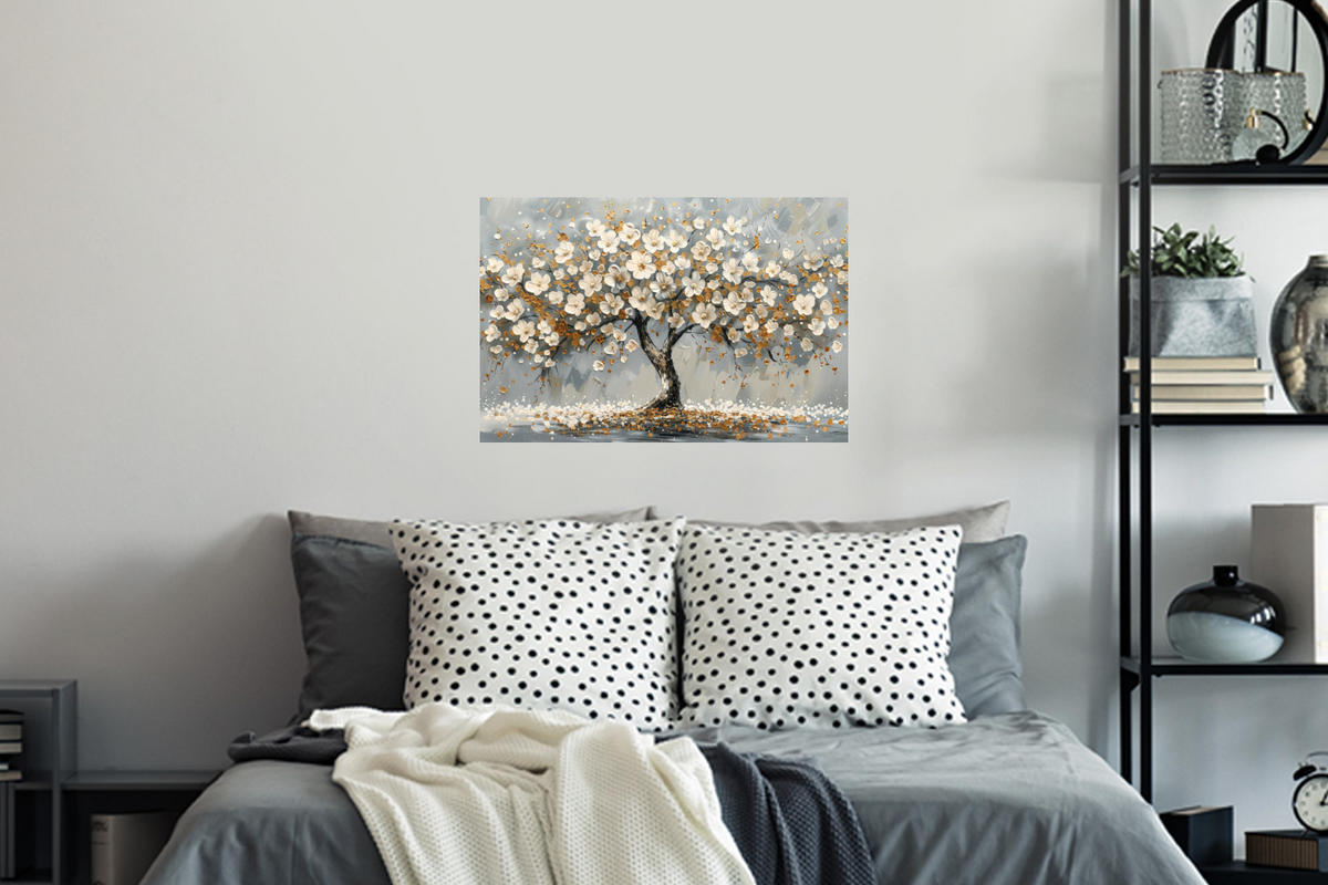 WANDTATTOO Baum - Blumen - Weiß - Natur - Kunst 60x40 cm - Weiß, Kunststoff (60/40/0.1cm) - MuchoWow