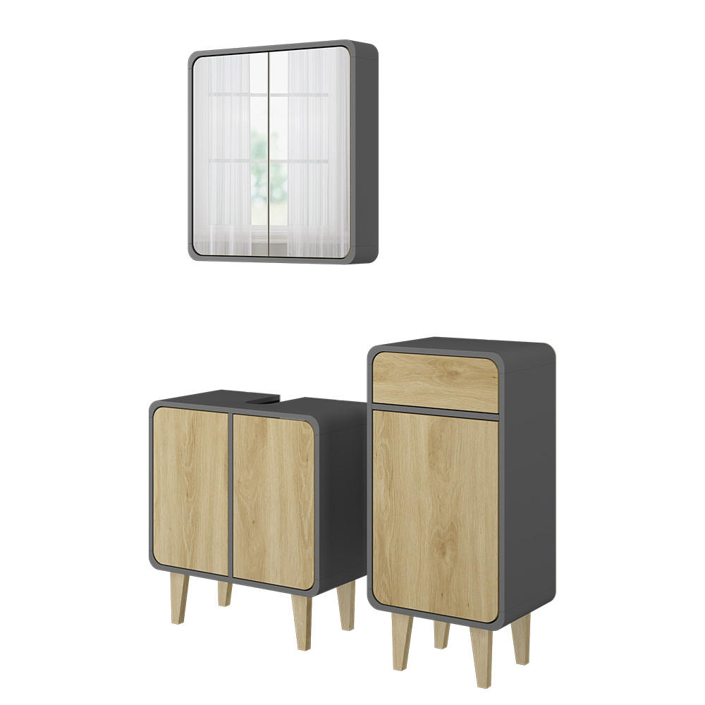BADRUMSMÖBELSET Arla Antracit/ek 3 stycken, med midiskåp Antracit, Ekfärgad 61/60/30 cm