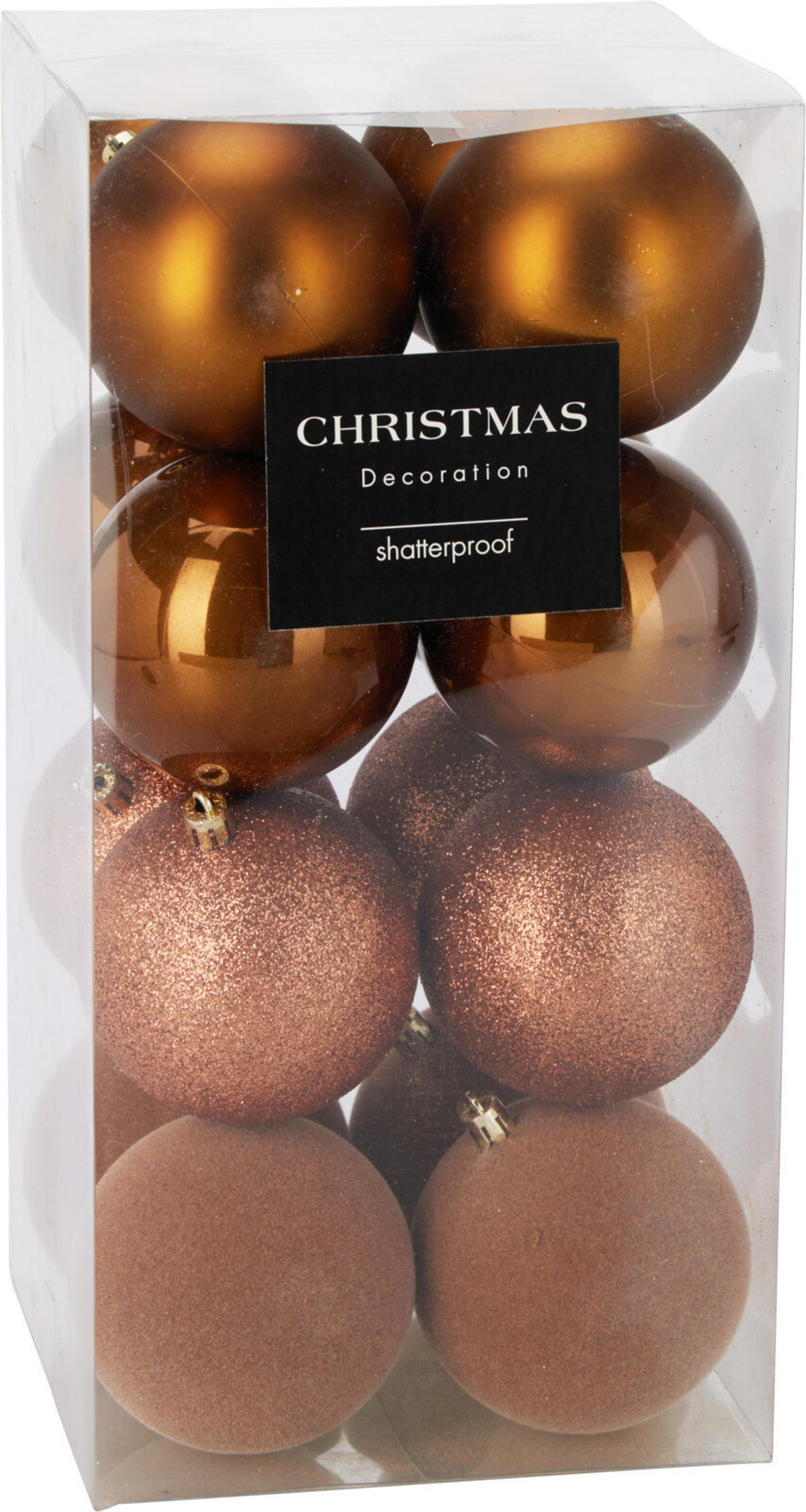 CHRISTBAUMKUGEL Basic Braun 16er Set 8/8/8 cm Kunststoff - Braun, Kunststoff (8/8/8cm) - Mondex