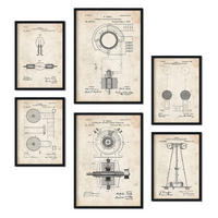 POSTER Set Mit 6 Plakaten Mit Strom 2 Patenten Im Vintage Stil A3 & A4 Schwarzer Rahmen - Schwarz, Papier (29/3cm) - Nacnic