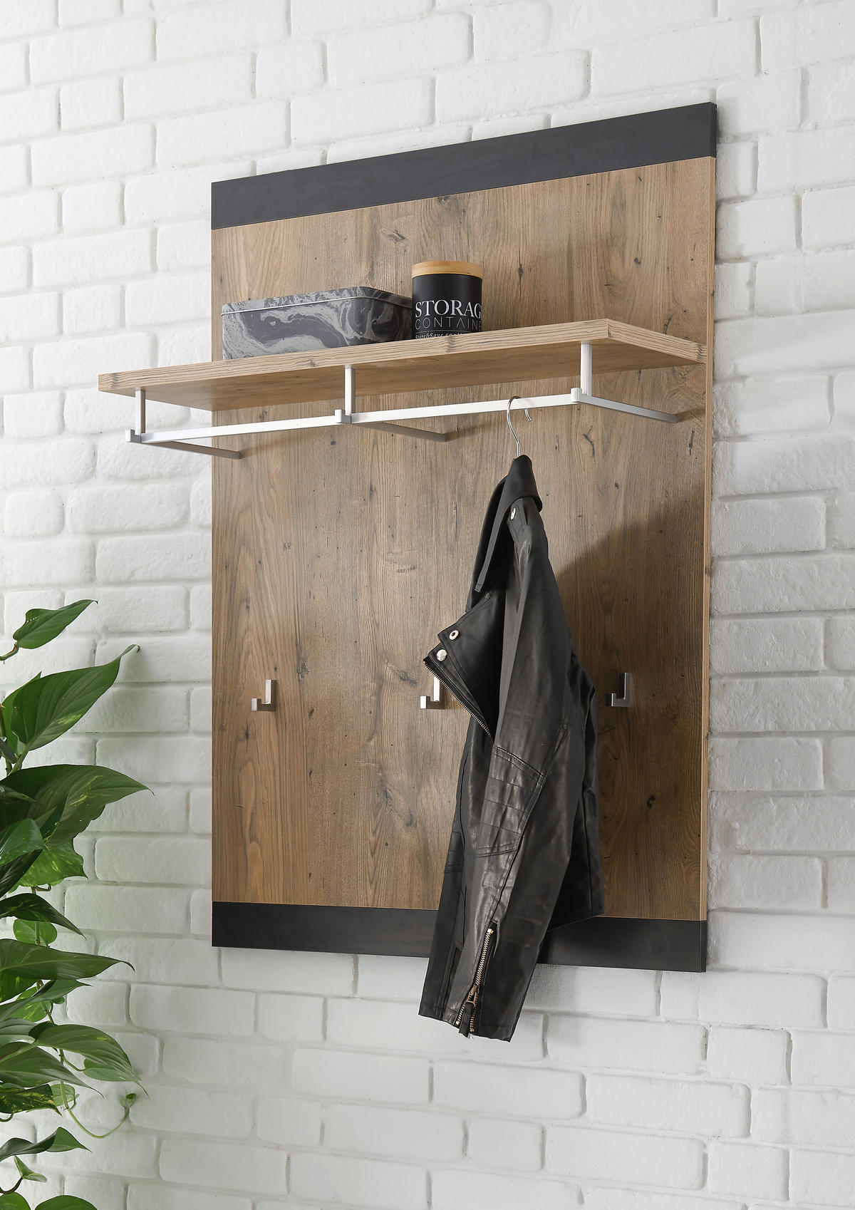 GARDEROBENPANEEL I11 Kastanie & Fresko 80/107/25 cm mit Garderobenstange - Grau, Holzwerkstoff (80/107/25cm) - Livojo