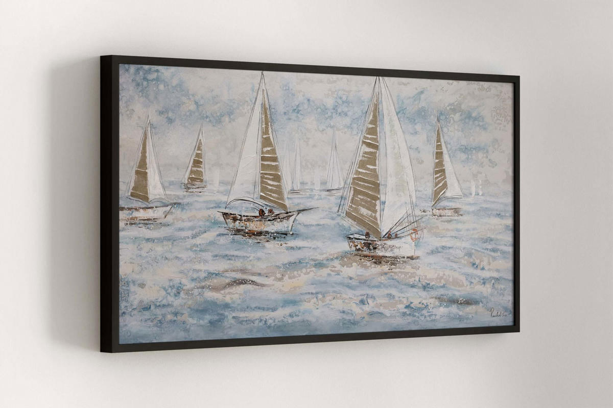 ACRYLBILD HANDGEMALT 140/70 cm - Blau/Weiß, Holz/Textil (2.14/70cm) - KUNSTLOFT