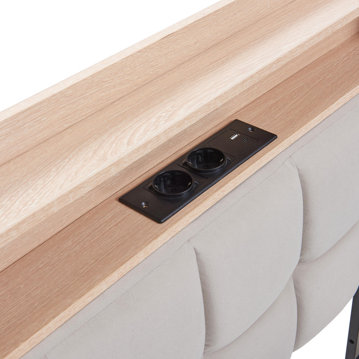 POLSTERBETT 90/200 cm DE-02018, in Beige, mit LED, USB und 2 Schubladen - Beige, Metall (90/200cm) - ComfortXL