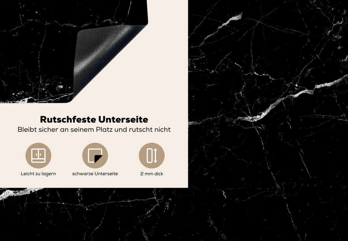 HERDABDECKPLATTE Marmoroptik - Schwarz - Luxus 75x52 cm - Grau, Kunststoff (75/0.2/52cm) - MuchoWow